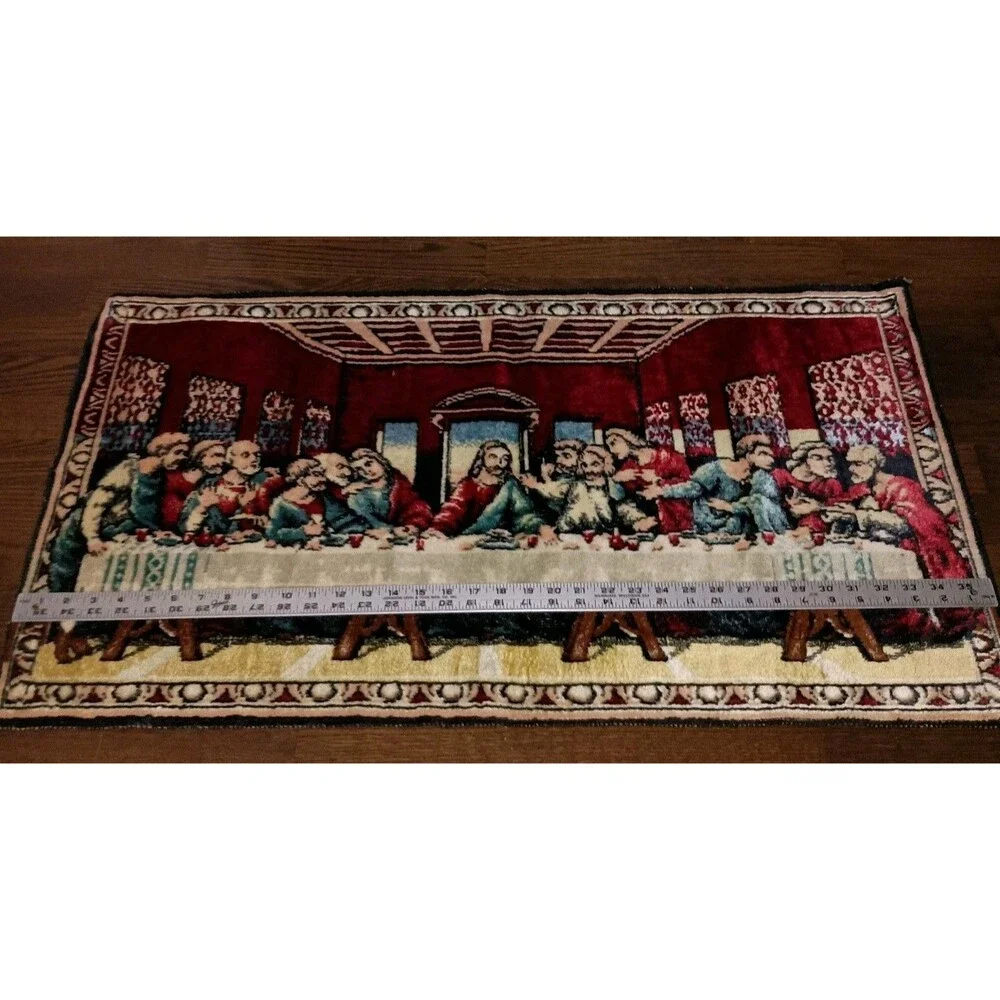 Vintage The Last Supper Tapestry Made In Italy 36x20 Jesus Apostles Religious - Picture 11 of 16